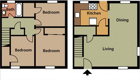 Floor plan for 3 beds, 1 bath, 1125 sqft